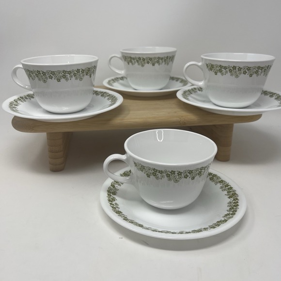 Corelle Spring Blossom Crazy Daisy Coffee Tea 4 Cup With 4 Saucer Set USA - Picture 1 of 6
